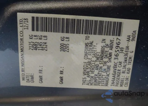 2019 Nissan Maxima 3.5 Sr z USA, uszkodzony, nr VIN 1N4AA6AV8KC365967